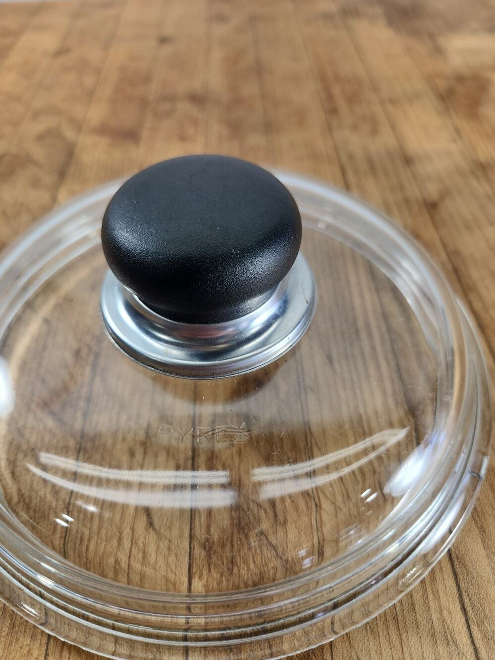 Vintage PYREX Clear Glass Replacement Lid Black Knob Approx 7.25" Cookware